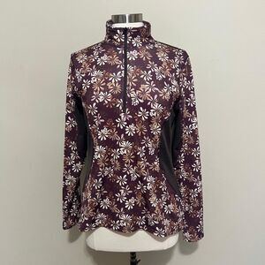 Kerrits 1/4 Zip Mock Neck Pullover Size Medium Floral Equestrian Riding Top